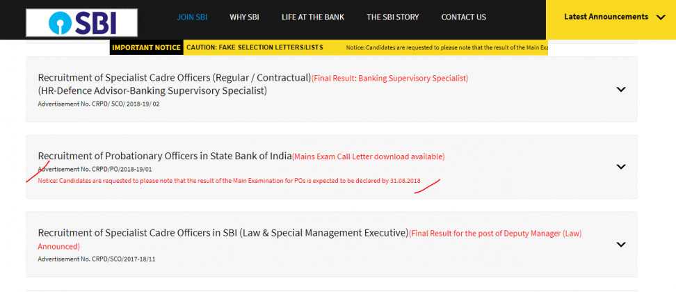 Sbi Po Mains Exam Result Date Exampundit In