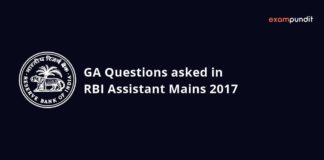 GA Questions Asked in RBI Assistant Mains 2017