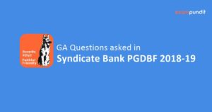 GA Questions asked in Syndicate Bank PGDBF 2018