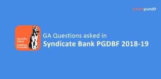 GA Questions asked in Syndicate Bank PGDBF 2018