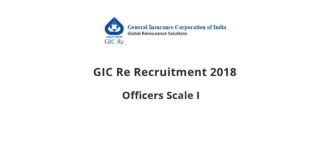 GIC Re Recruitment 2018 - Officers Scale I