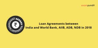 Loan Agreements between India and World Bank, AIIB, ADB, NDB in 2018