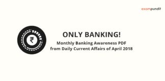 Only Banking! – Banking Awareness PDF from Current Affairs - April 2018