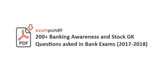 Banking Awareness and Stock GK Questions asked in Bank Exams 2017 and 2018 PDF