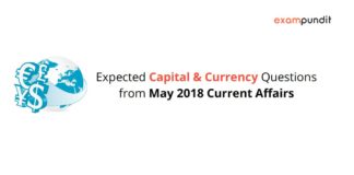 Expected Capital and Currency Questions from May 2018 Current Affairs