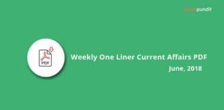 Weekly One Liner Current Affairs PDF - June 2018