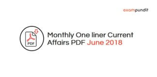 Monthly One liner Current Affairs PDF June 2018