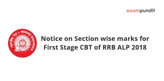 Notice on Section wise marks for First Stage CBT of RRB ALP 2018