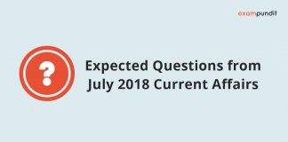 Expected Questions from July 2018 Current Affairs