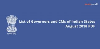 List of Governors and CMs of Indian States August 2018 PDF