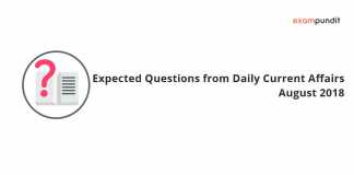 Expected Questions from August 2018 Current Affairs PDF