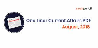 Monthly One Liner Current Affairs PDF August 2018