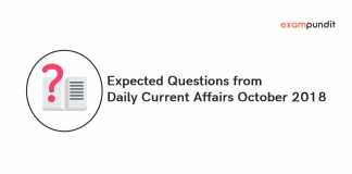 Expected Questions from Daily Current Affairs October 2018