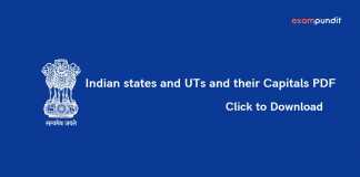 Indian states and UTs and their Capitals PDF