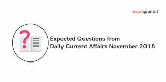 Expected Questions from November 2018 Current Affairs