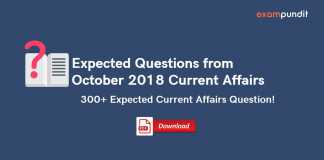 Expected Questions from October 2018 Current Affairs