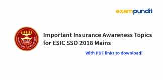 Important Insurance Awareness Topics for ESIC SSO Mains 2018