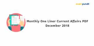Monthly One Liner Current Affairs PDF December 2018