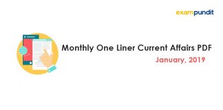 Monthly One Liner Current Affairs PDF January 2019