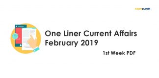 One Liner Current Affairs February 2019