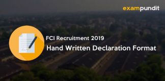 FCI Recruitment 2019 Hand Written Declaration Format