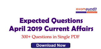 Expected Questions from April 2019 Current Affairs