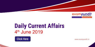 Daily Current Affairs 4th June 2019