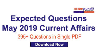 Expected Questions from May 2019 Current Affairs