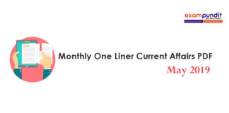 Monthly One Liner Current Affairs PDF May 2019