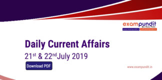 Current Affairs Today 21st & 2nd July 2019 - Download in PDF