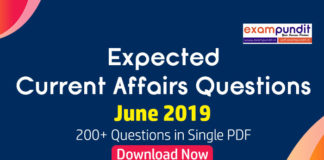 Expected Questions from June 2019 Current Affairs