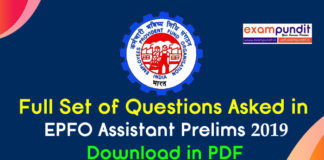 Questions Asked in EPFO Assistant Prelims Exam 2019