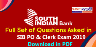 Questions Asked in South Indian Bank Exam