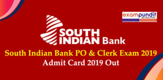 South Indian Bank PO Clerk Admit Card