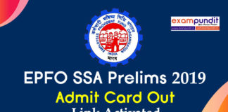 EPFO SSA Admit Card 2019
