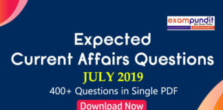 Expected Questions from July 2019 Current Affairs