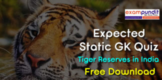 Static GK Quiz on Tiger Reserves in India