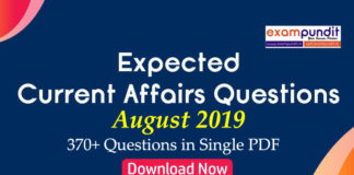 Expected Questions from August 2019 Current Affairs