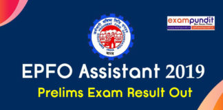 EPFO Assistant Prelims Exam Result 2019