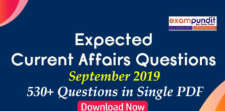 Expected Questions from September 2019 Current Affairs
