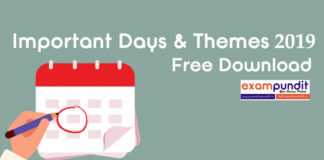 Important Days and Themes 2019 PDF