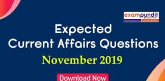 Expected Questions from November 2019 Current Affairs