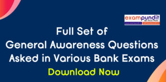 General Awareness Questions Asked in Various Bank Exams