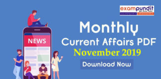 Monthly Current Affairs PDF November 2019