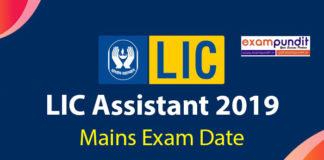 LIC Assistant Mains Exam Date 2019