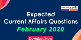 Expected Questions from February 2020 Current Affairs