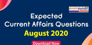 Expected Current Affairs Questions August 2020
