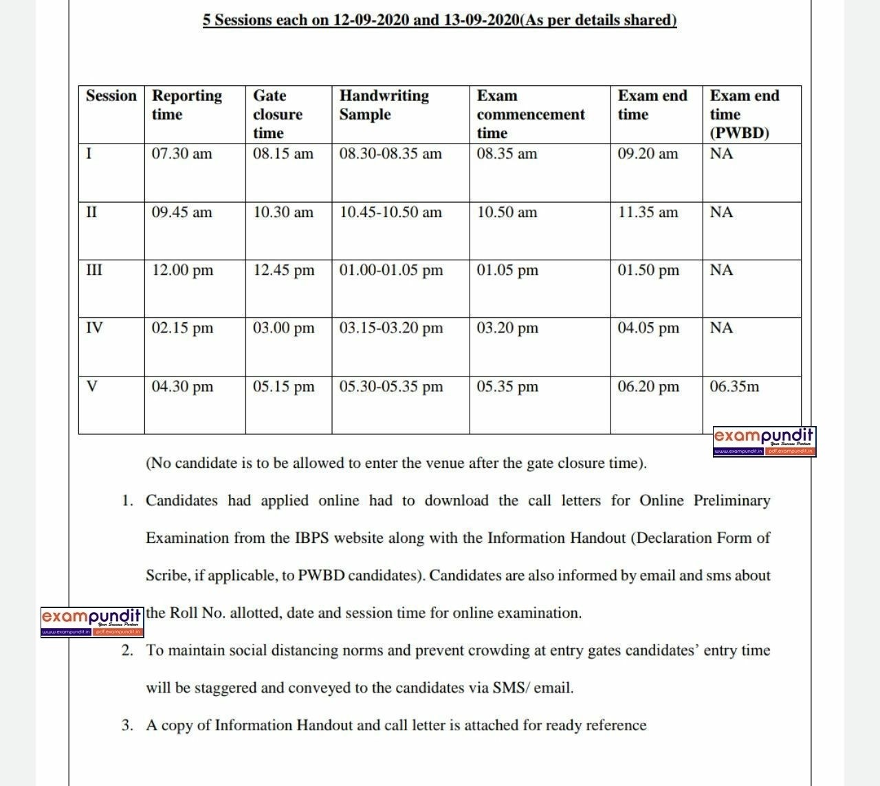 IBPS RRB exam timing schedule Exampundit.in